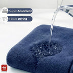 380 GSM 100% Cotton Highly Absorbent Light Weight Quick Dry Large Couple Bath Towel Set of 2(Navy Blue & Beige)