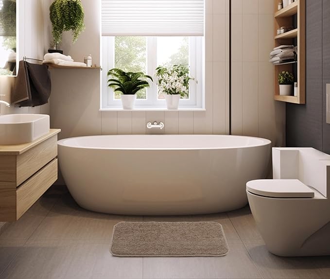 Fash Home Luxury Microfiber Bath Mat – Size 40x60 cm, 1500 GSM Ultra-Absorbent, Quick-Dry, Soft, Non-Slip, Machine Washable, Perfect for Bathroom, Shower, and Floor Use (Beige)
