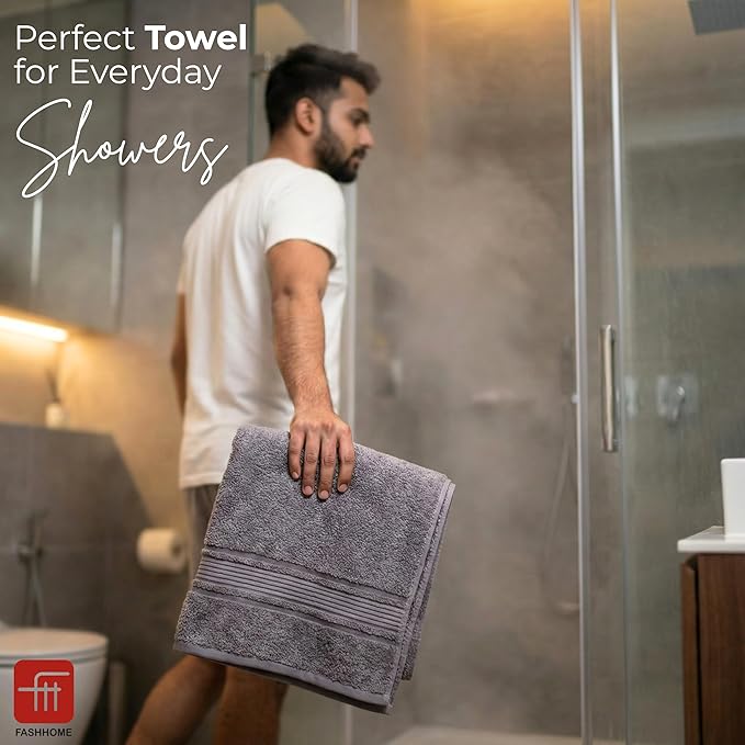 380 GSM 100% Cotton Highly Absorbent Light Weight Quick Dry Large Couple Bath Towel Set of 2 ( Grey&Teal)