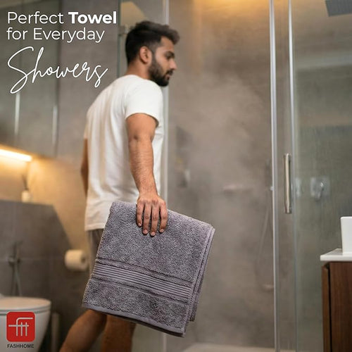 380 GSM 100% Cotton Highly Absorbent Light Weight Quick Dry Large Couple Bath Towel Set of 2 ( Grey&Teal)