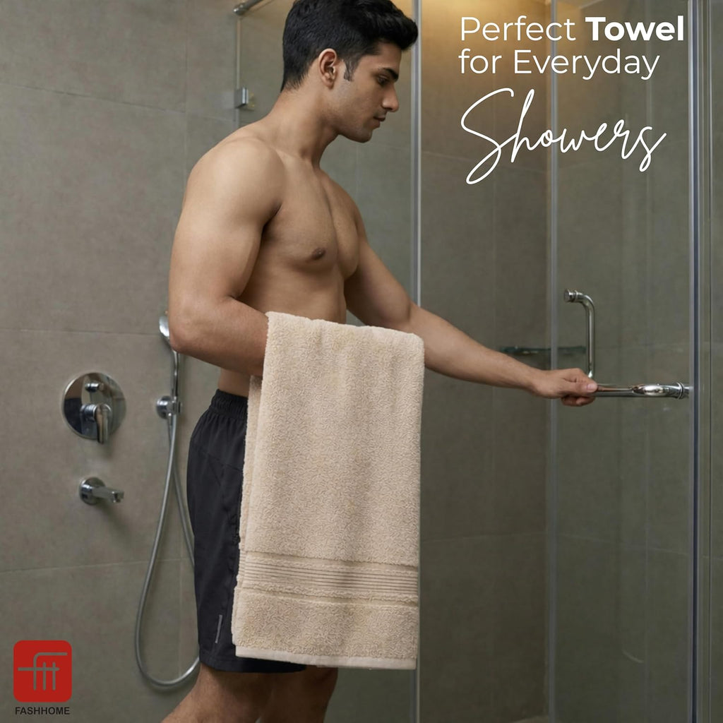 380 GSM 100% Cotton Highly Absorbent Light Weight Quick Dry Large Couple Bath Towel Set of 2(Navy Blue & Beige)