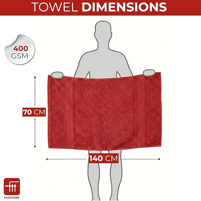 Fash Home 400 GSM Towel 70x140 cm – 1 Pc, Ultra Soft, Highly Absorbent, Quick Dry, Plush & Durable Cotton Bath Towel for Home, Gym & Spa (Maroon RED)