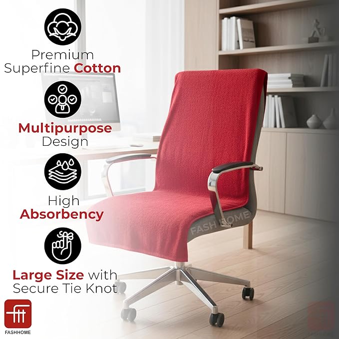 FASH Home Office Chair Towel | Luxury Car Seat Towel Cover | 100% Superfine Cotton | 550 GSM Large Size with Tie Knot | Maroon Red | Pack of 1