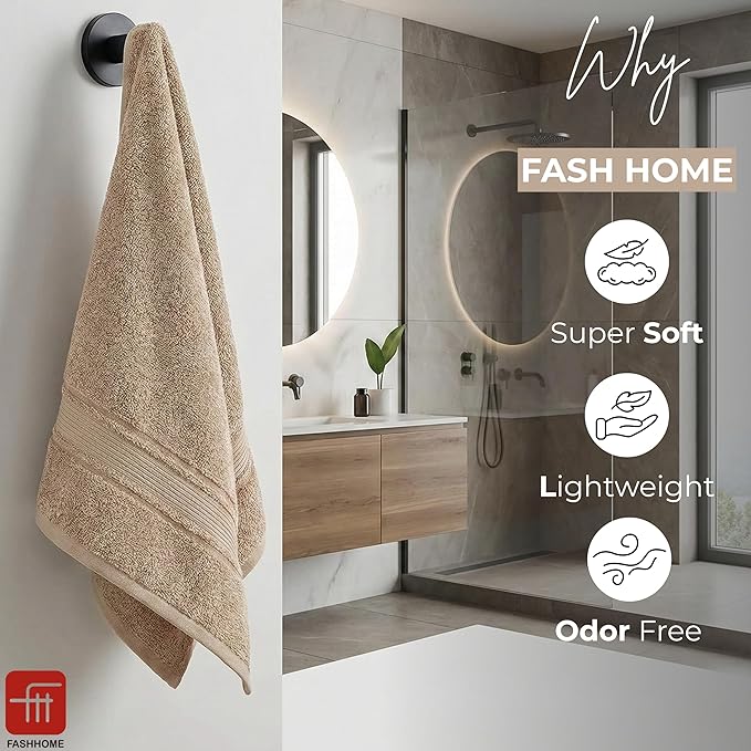 Fash Home 400 GSM Towel 70x140 cm – 1 Pc, Ultra Soft, Highly Absorbent, Quick Dry, Plush & Durable Cotton Bath Towel for Home, Gym & Spa (Beige)