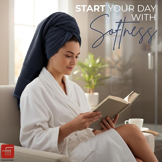 FASH HOME INTERNATIONAL 100% Cotton Super & Soft Towel Collection Set of 3 (Bath + Hand + Hand) 500 GSM Large Size (Navy Blue)