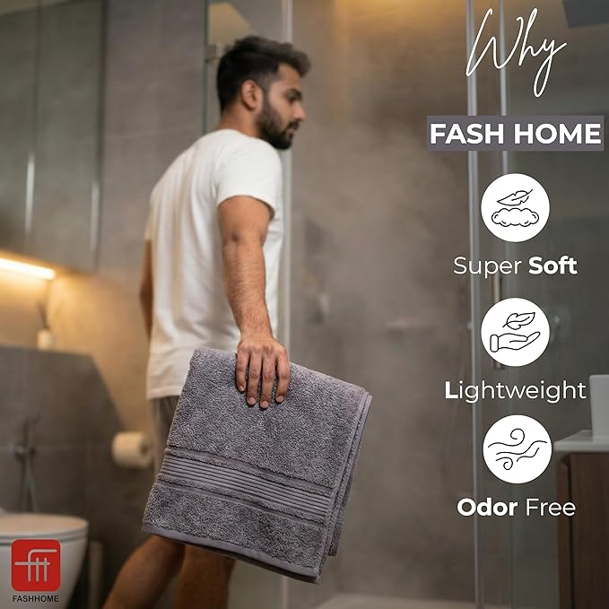 Fash Home 400 GSM Towel 70x140 cm – 1 Pc, Ultra Soft, Highly Absorbent, Quick Dry, Plush & Durable Cotton Bath Towel for Home, Gym & Spa (Grey)