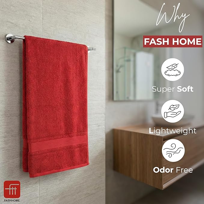 Fash Home 400 GSM Towel 70x140 cm – 1 Pc, Ultra Soft, Highly Absorbent, Quick Dry, Plush & Durable Cotton Bath Towel for Home, Gym & Spa (Maroon RED)