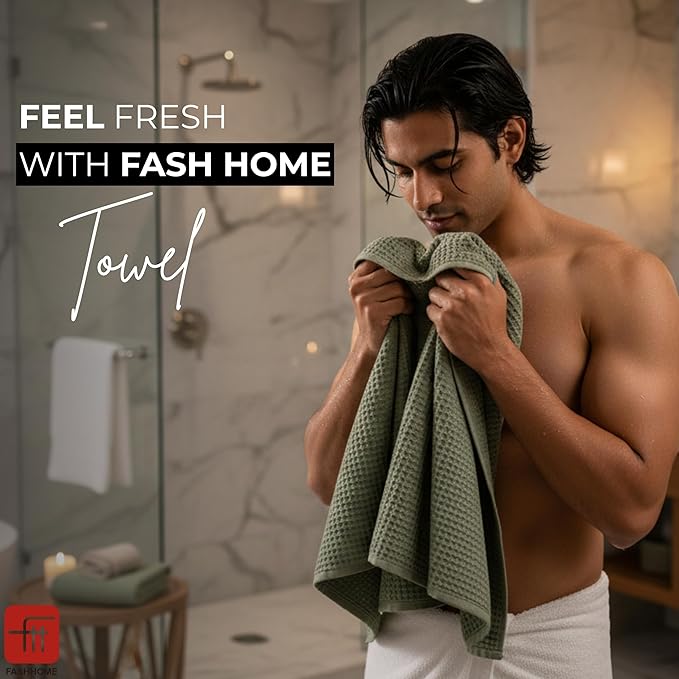 Fash Home Waffle Terry Fusion 4 pc Combo Bath Towel-75X150cm-Full Large Size 100% Soft Cotton Super Luxurious | Quick Absorbent | Only for Premium Royal Elite Class Men/Women/Couples