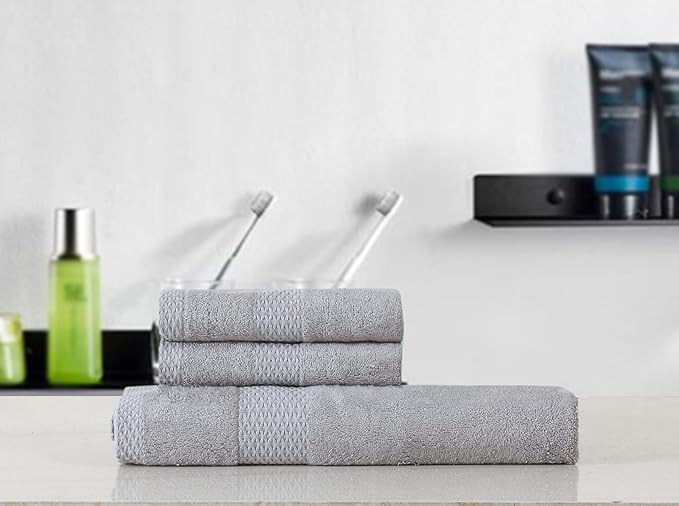 100% Natural Bamboo Towel 550 GSM 3 Pcs Towel Set (1 Bath75X150 +2 Hand 40x60) (Mist Grey)
