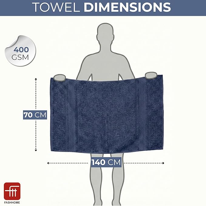Fash Home 400 GSM Towel 70x140 cm – 1 Pc, Ultra Soft, Highly Absorbent, Quick Dry, Plush & Durable Cotton Bath Towel for Home, Gym & Spa (Navy Blue)