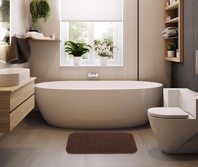 Fash Home Luxury Microfiber Bath Mat – Size 40x60 cm, 1500 GSM Ultra-Absorbent, Quick-Dry, Soft, Non-Slip, Machine Washable, Perfect for Bathroom, Shower, and Floor Use (Brown)