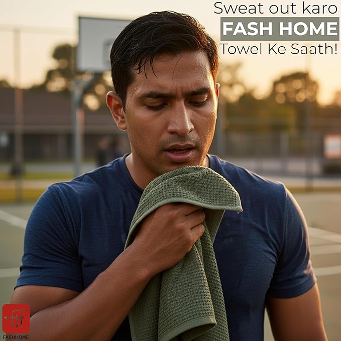 Fash Home Waffle Terry Fusion 2pc Bath Towel-75X150cm Full Large Size 100% Soft Cotton Super Luxurious | Quick Absorbent | Only for Premium Royal Elite Class Men/Women/Couples-Olive Green+CamelBeige