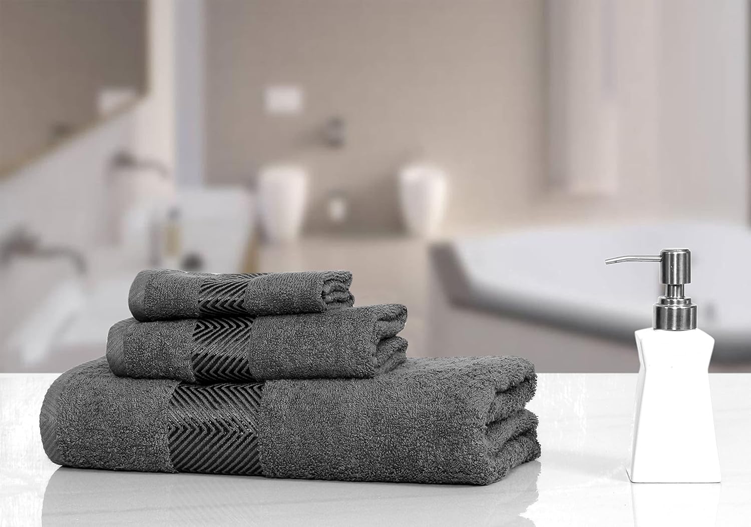 100% Cotton Super & Soft Towel Collection Set of 3 (Bath + Hand + Hand) 500 GSM Large Size (Grey)