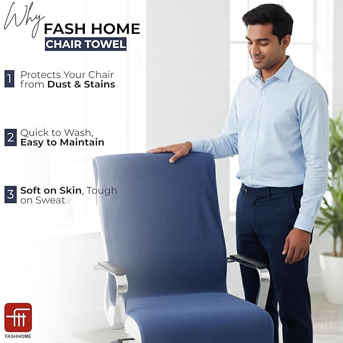 FASH Home Office Chair Towel | Luxury Car Seat Towel Cover | 100% Superfine Cotton | 550 GSM Large Size with Tie Knot | Grey | Pack of 1