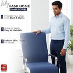 FASH Home Office Chair Towel | Luxury Car Seat Towel Cover | 100% Superfine Cotton | 550 GSM Large Size with Tie Knot | Navy Blue | Pack of 4