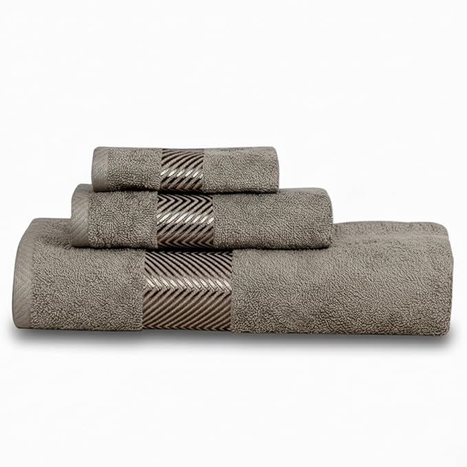 100% Cotton Super & Soft Towel Collection Set of 3 (Bath + Hand + Hamd) 500 GSM Large Size (Beige)
