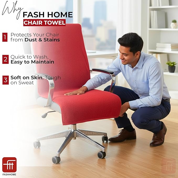 FASH Home Office Chair Towel | Luxury Car Seat Towel Cover | 100% Superfine Cotton | 550 GSM Large Size with Tie Knot | Maroon Red | Pack of 4