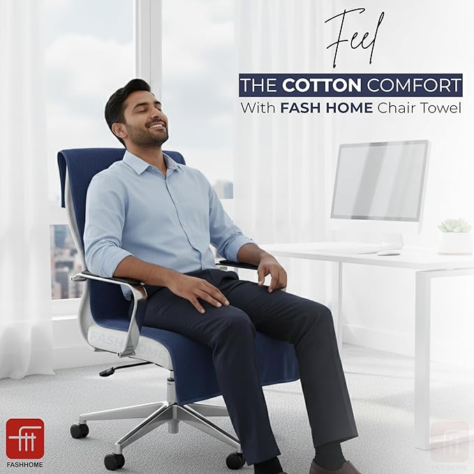 FASH Home Office Chair Towel | Luxury Car Seat Towel Cover | 100% Superfine Cotton | 550 GSM Large Size with Tie Knot | Navy Blue | Pack of 4