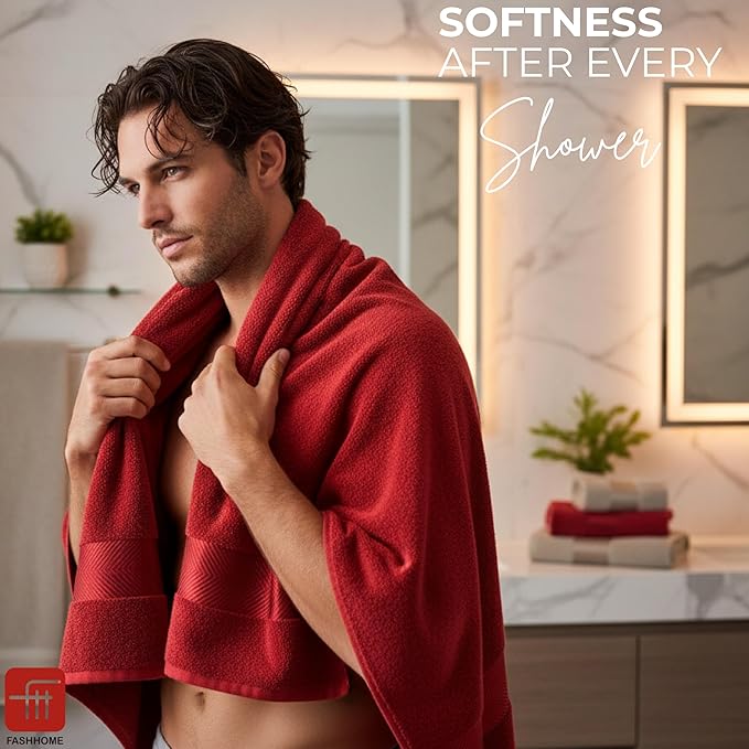500 GSM 100% Cotton Highly Absorbent Super Luxury Large Couple Bath Towel Set (Set of 2 Maroon Red & Teal)