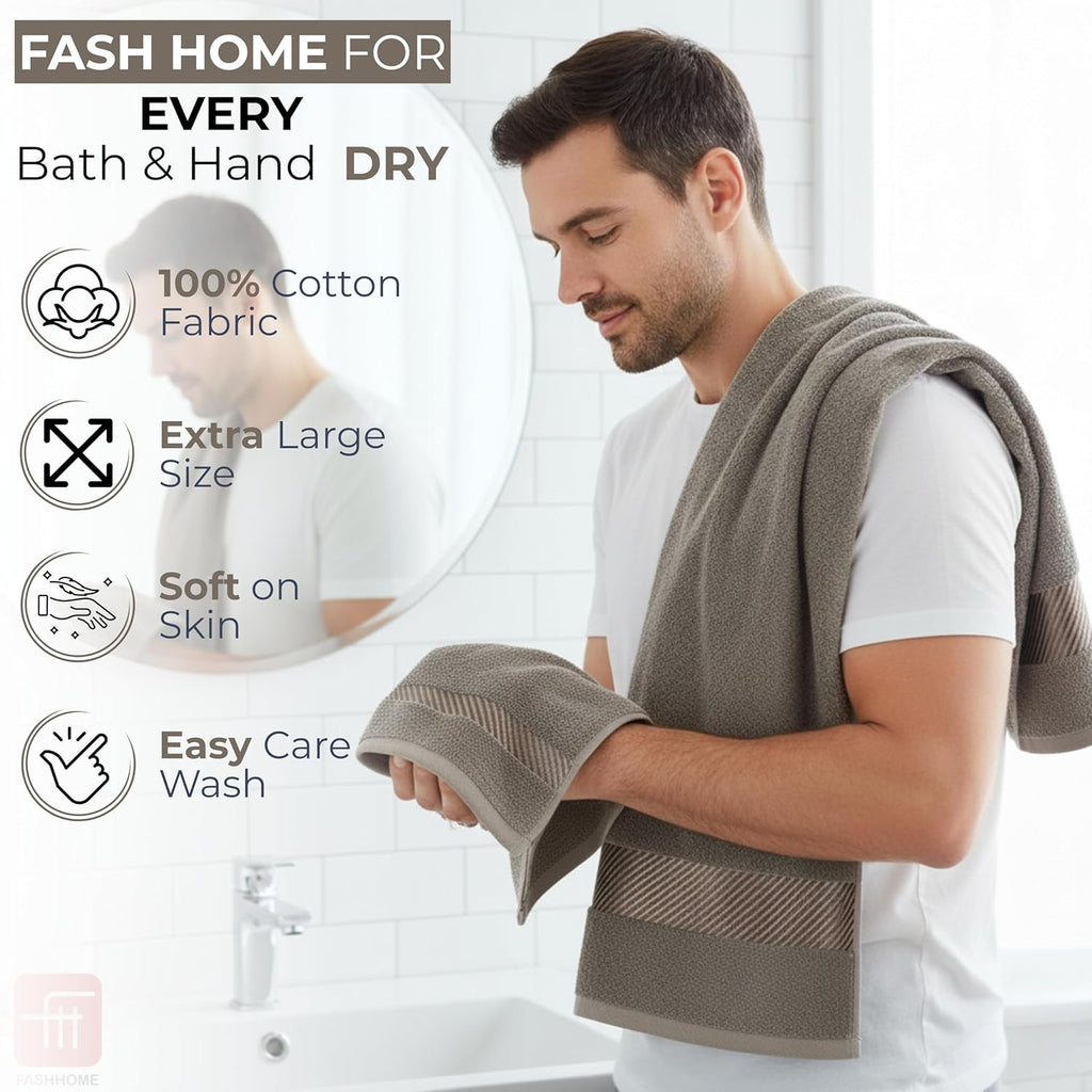 100% Cotton Super & Soft Towel Collection Set of 3 (Bath + Hand + Hamd) 500 GSM Large Size (Beige)