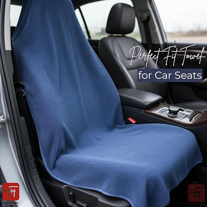 FASH Home Office Chair Towel | Luxury Car Seat Towel Cover | 100% Superfine Cotton | 550 GSM Large Size with Tie Knot | Navy Blue | Pack of 4