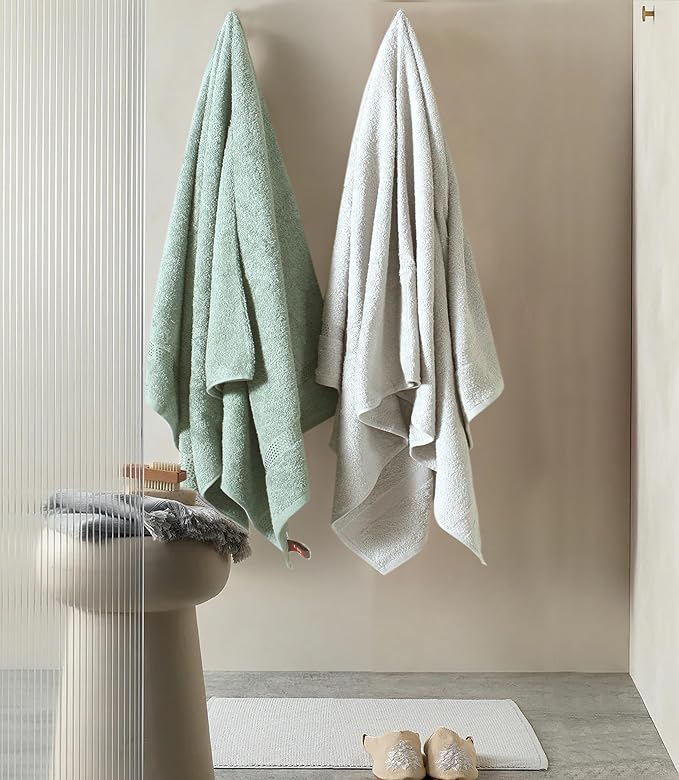 Quick Dry Star Border Bath Towel | 360 GSM Soft & Absorbent Solid Bath Towel | Lightweight & Skin-Friendly Towel for Everyday Use (2, Olive Green & Silver Grey)