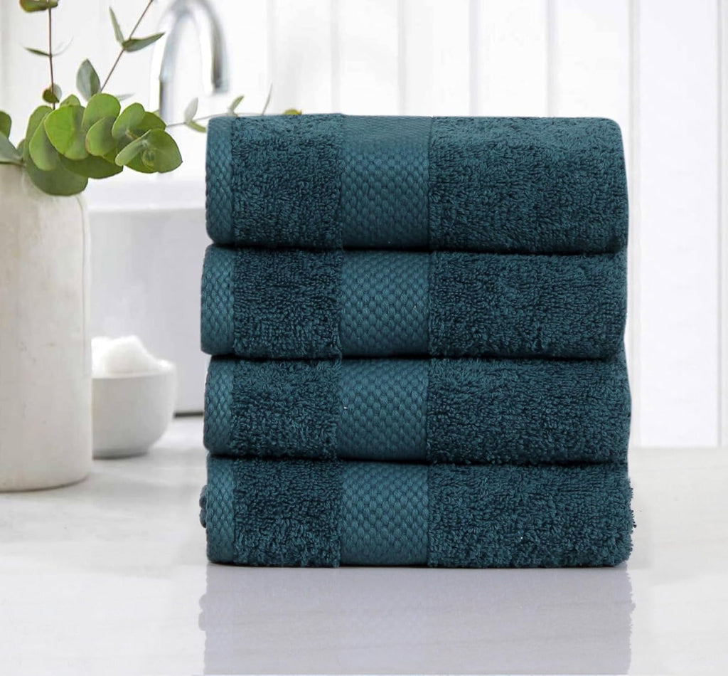 Fash Home 600 GSM Combed Cotton Hand Towel Set – 40x60 cm, Ultra Soft, Quick Dry & Highly Absorbent, 4 Pieces (Dark Teal)