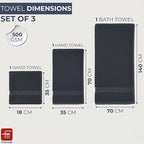 FASH HOME INTERNATIONAL 100% Cotton Super & Soft Towel Collection Set of 3 (Bath + Hand + Hand) 500 GSM Large Size (Navy Blue)