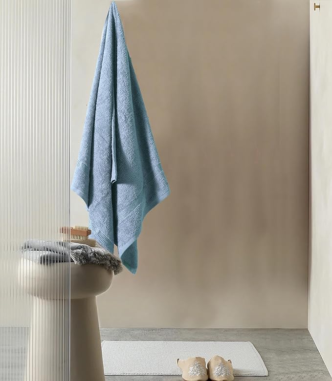 Quick Dry Star Border Bath Towel | 360 GSM Soft & Absorbent Solid Bath Towel | Lightweight & Skin-Friendly Towel for Everyday Use (1, Deep Blue)