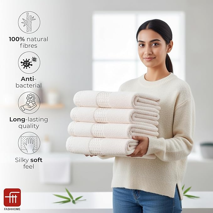 100% Natural Bamboo Towel 500 GSM Solid Hand Towel Pack of 4(40x60) (Pearl Peach)