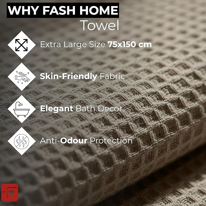 Fash Home Waffle Terry Fusion 4 pc Combo Bath Towel-75X150cm-Full Large Size 100% Soft Cotton Super Luxurious | Quick Absorbent | Only for Premium Royal Elite Class Men/Women/Couples