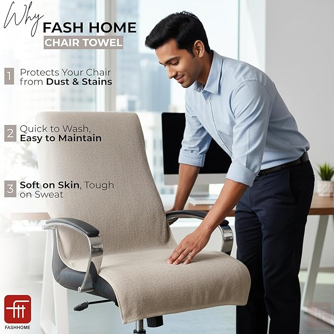 FASH Home Office Chair Towel | Luxury Car Seat Towel Cover | 100% Superfine Cotton | 550 GSM Large Size with Tie Knot | Beige | Pack of 1