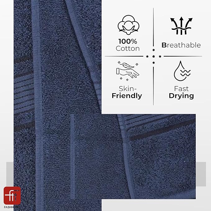 Fash Home 400 GSM Towel 70x140 cm – 1 Pc, Ultra Soft, Highly Absorbent, Quick Dry, Plush & Durable Cotton Bath Towel for Home, Gym & Spa (Navy Blue)