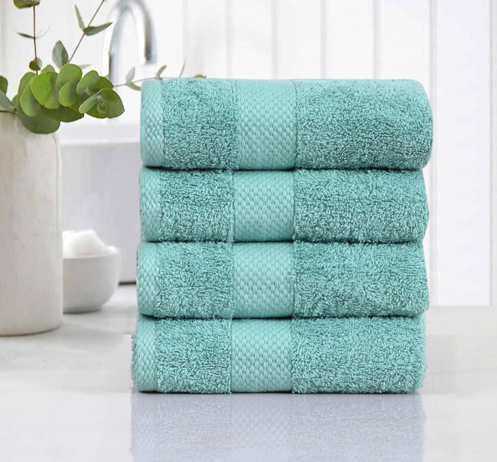 Fash Home 600 GSM Combed Cotton Hand Towel Set – 40x60 cm, Ultra Soft, Quick Dry & Highly Absorbent, 4 Pieces (Aqua Blue)