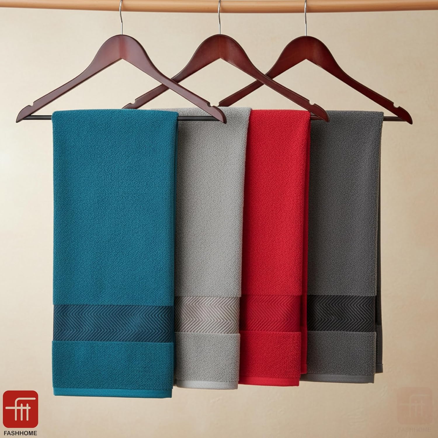 500 GSM 100% Cotton Highly Absorbent Super Luxury Large Couple Bath Towel Set (Grey,Beige,Teal & Red) Combo Pack of 4