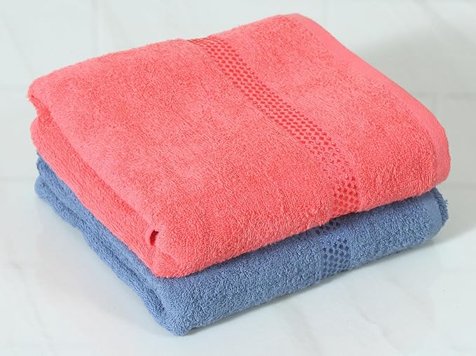 Quick Dry Star Border Bath Towel | 360 GSM Soft & Absorbent Solid Bath Towel | Lightweight & Skin-Friendly Towel for Everyday Use (2, Deep Blue & Red)