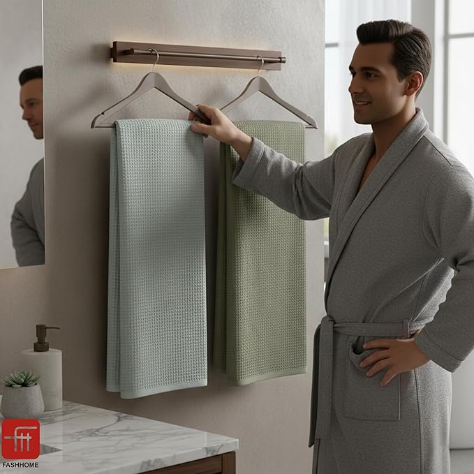 Fash Home Waffle Terry Fusion 2pc Bath Towel-75X150cm Full Large Size 100% Soft Cotton Super Luxurious | Quick Absorbent | Only for Premium Royal Elite Class Men/Women/Couples-OliveGreen+NaturalGrey