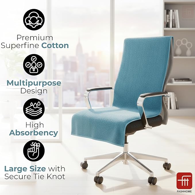 FASH Home Office Chair Towel | Luxury Car Seat Towel Cover | 100% Superfine Cotton | 550 GSM Large Size with Tie Knot | Teal | Pack of 1