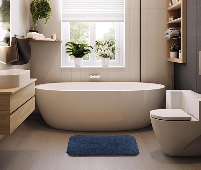 Fash Home Luxury 2000 GSM Microfiber Bathmat 40x60 cm, Ultra Soft, Highly Absorbent, Quick Drying, Non-Slip, Machine Washable, Durable for Bathrooms & Kitchens (Navy Blue)