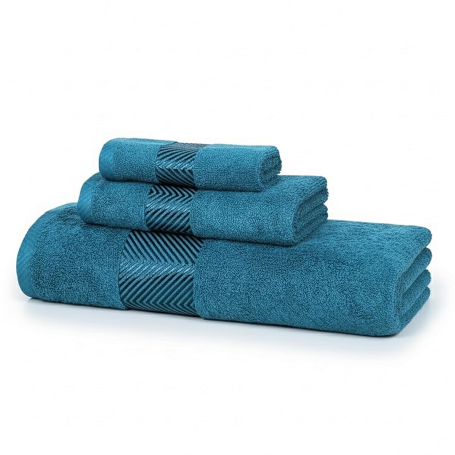 100% Cotton Super & Soft Towel Collection Set of 3 (Bath + Hand + Hand) 500 GSM Large Size (Teal)