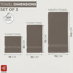 100% Cotton Super & Soft Towel Collection Set of 3 (Bath + Hand + Hamd) 500 GSM Large Size (Beige)