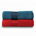 500 GSM 100% Cotton Highly Absorbent Super Luxury Large Couple Bath Towel Set (Set of 2 Maroon Red & Teal)