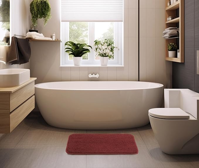 Fash Home Luxury Microfiber Bath Mat – Size 40x60 cm, 1500 GSM Ultra-Absorbent, Quick-Dry, Soft, Non-Slip, Machine Washable, Perfect for Bathroom, Shower, and Floor Use (Maroon)