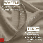 Fash Home Waffle Terry Fusion 2pc Bath Towel-75X150cm Full Large Size 100% Soft Cotton Super Luxurious | Quick Absorbent | Only for Premium Royal Elite Class Men/Women/Couples-Olive Green+CamelBeige