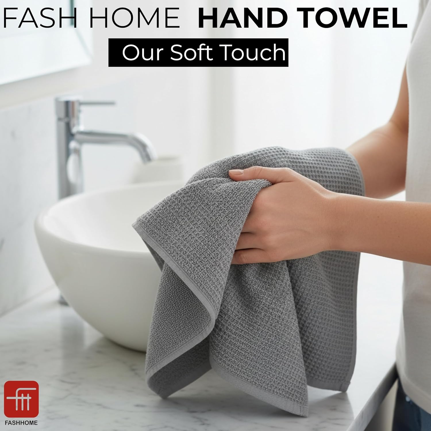 Fash Home Waffle Terry Fusion 4pc HandTowel-40X60cm Full Large Size 100% Soft Cotton Super Luxurious | Quick Absorbent | Only for Premium Royal Elite Class Men/Women/Couples- Multipack