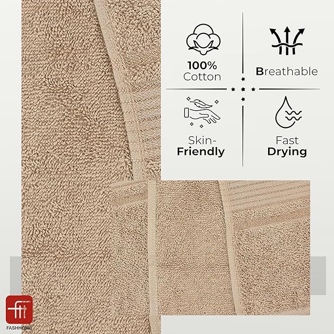 Fash Home 400 GSM Towel 70x140 cm – 1 Pc, Ultra Soft, Highly Absorbent, Quick Dry, Plush & Durable Cotton Bath Towel for Home, Gym & Spa (Beige)