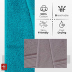 380 GSM 100% Cotton Highly Absorbent Light Weight Quick Dry Large Couple Bath Towel Set of 2 ( Grey&Teal)