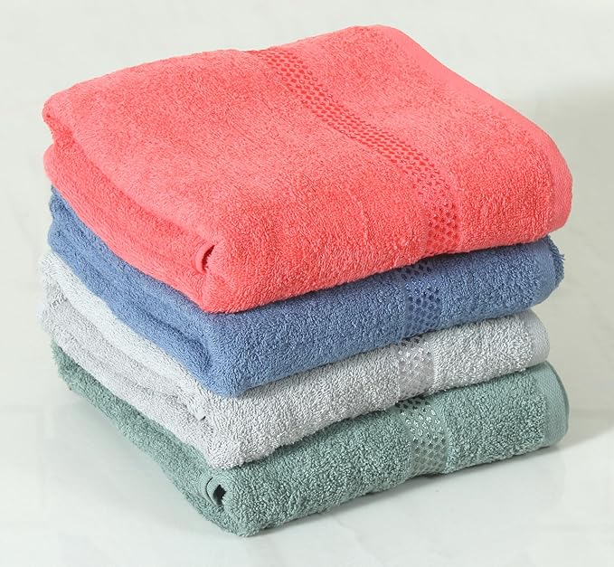 Quick Dry Star Border Bath Towel | 360 GSM Soft & Absorbent Solid Bath Towel | Lightweight & Skin-Friendly Towel for Everyday Use (4, Multicolor)