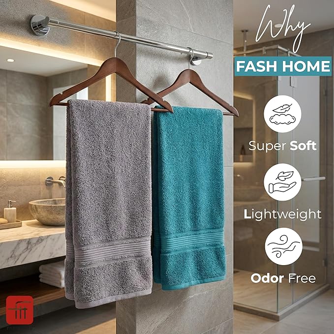 380 GSM 100% Cotton Highly Absorbent Light Weight Quick Dry Large Couple Bath Towel Set of 2 ( Grey&Teal)