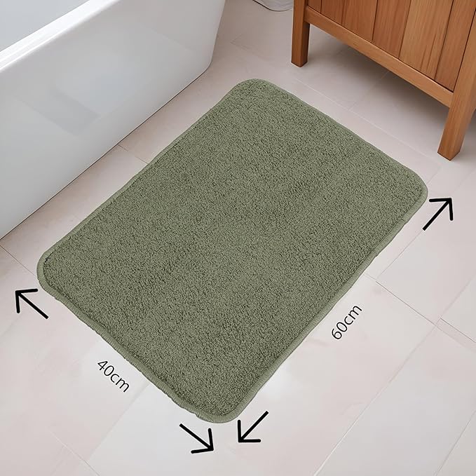 Fash Home Luxury Microfiber Bath Mat – Size 40x60 cm, 1500 GSM Ultra-Absorbent, Quick-Dry, Soft, Non-Slip, Machine Washable, Perfect for Bathroom, Shower, and Floor Use (Olive Green)